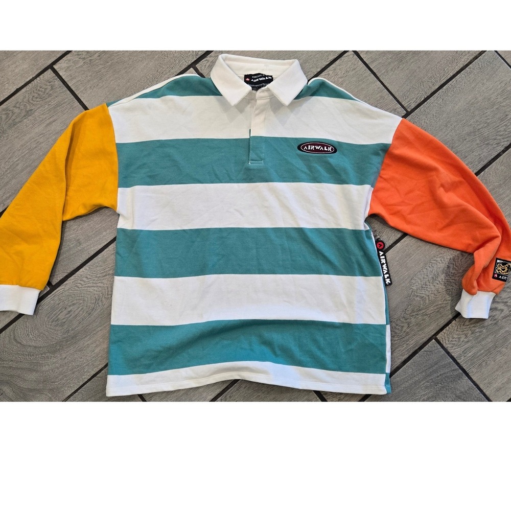 Forever 21 x Airwalk Colorblock Striped Rugby Shirt Long Sleeve Small NWT